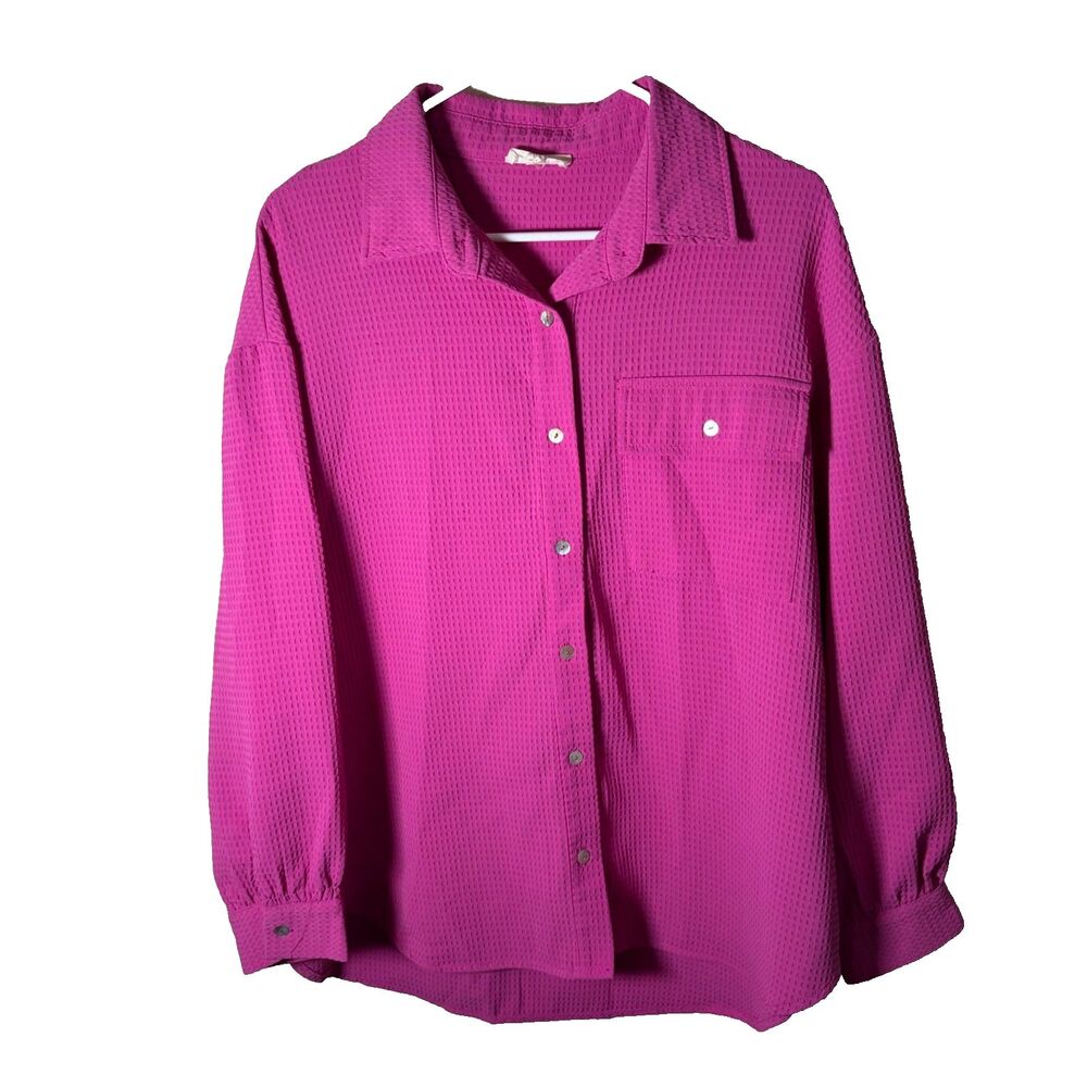 Entro Shirt Women's Medium Purple Thermal Waffle Long Sleeve Collared Top